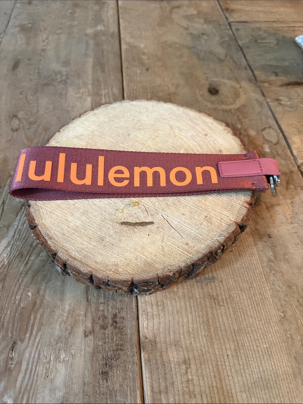 lululemon athletica Maroon Strap with Orange Logo Wristlet Key Holder